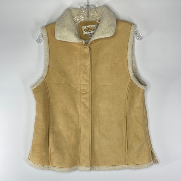 Talbots Tan Sherpa Lined Faux Suede Vest Size Medium - Picture 1 of 7